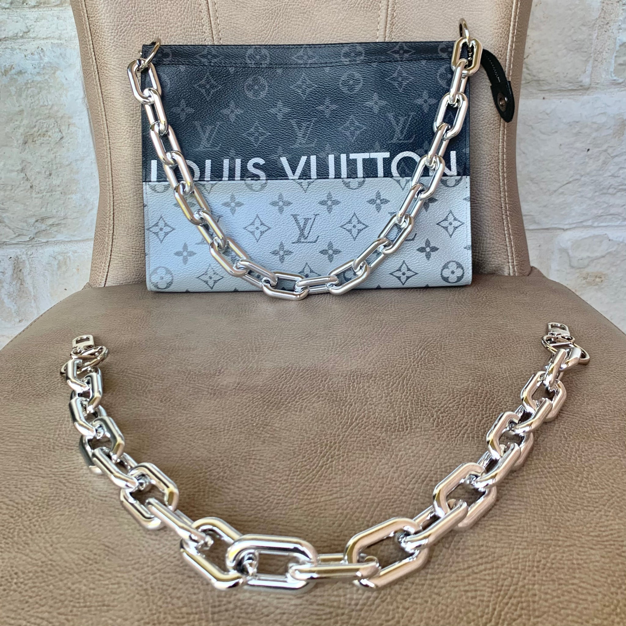 SILVER THICK PURSE CHAIN STRAP FOR LV TOILETRY 26 MAKE-UP POUCH