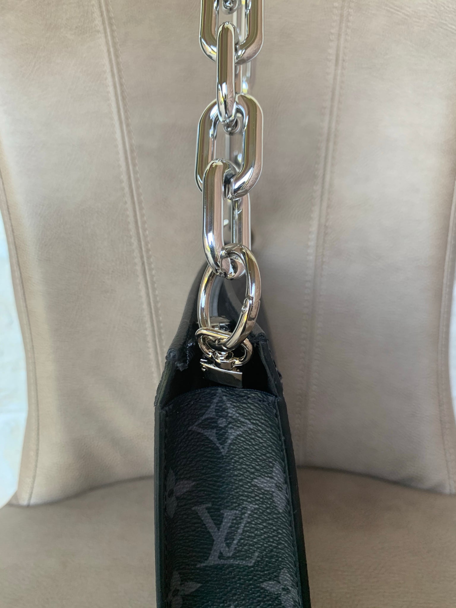SILVER THICK PURSE CHAIN STRAP FOR LV TOILETRY 26 MAKE-UP POUCH